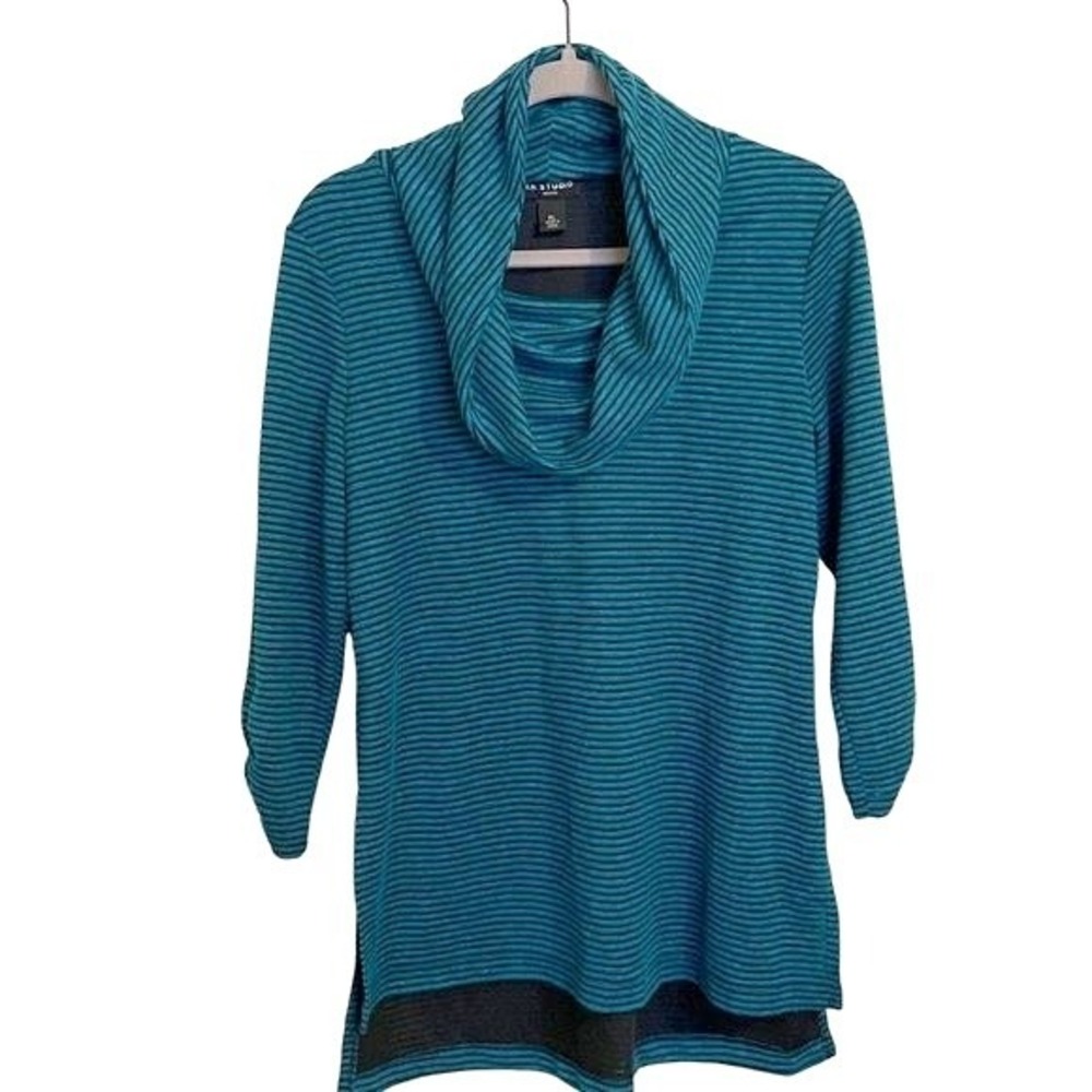 I.N. Studio tunic cowlneck size Large petite teal‎ black quarter sleeve